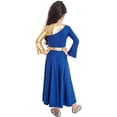 thumbnail image 2 of inlzdz Metallic Praise Dance Dress for Girls Long Sleeve Ltiurgical Worship Church Robe Maxi Gown Royal Blue 10, 2 of 6
