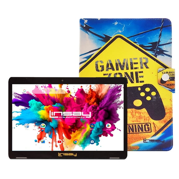 LINSAY 10.1 Octa Core 4GB RAM 128GB Storage, Bluetooth,  Android 13 with Protective Case Gamer Design