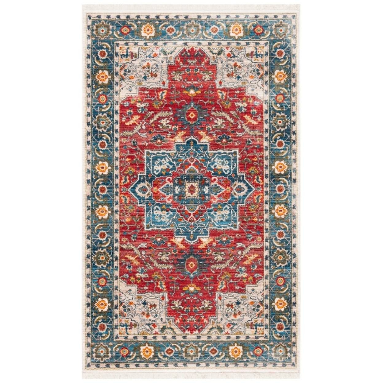 SAFAVIEH Vintage Persian Rosamund Floral Bordered Polyester Area Rug, Red/Blue, 3' x 5'