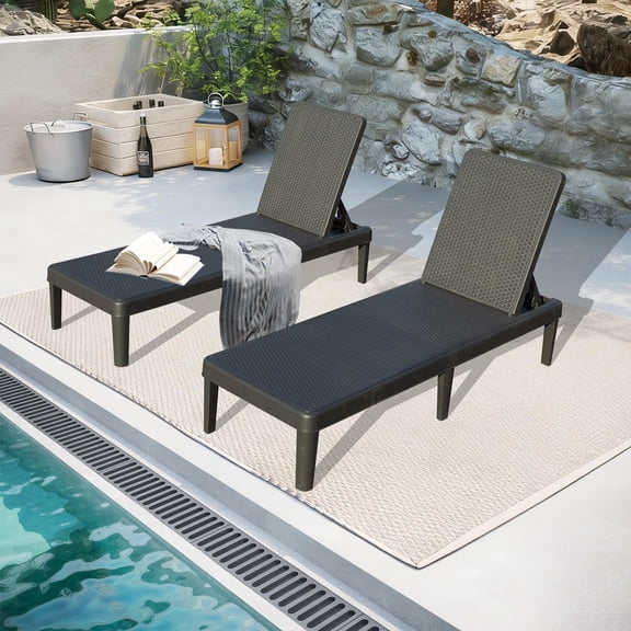 Domi Outdoor Chaise Lounge Chairs Set of 2, 6-Position Adjustable Backrest, Waterproof Resin Pool Lounge Chairs for Patio, Poolside, Garden, Deck, Dark Gray