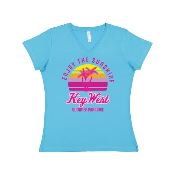Inktastic Enjoy the Sunshine Key West Summer Paradise Women's V-Neck T-Shirt