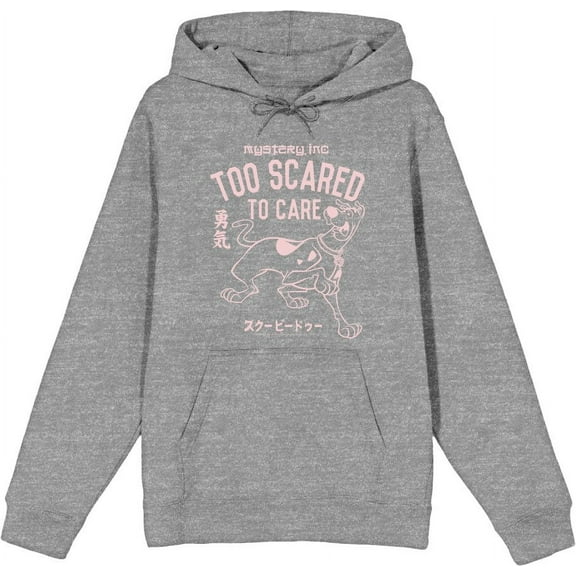 Scooby-Doo Too Scared To Care Adult Heather Gray Long Sleeve Hoodie-Medium