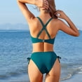 thumbnail image 4 of Yuanlook Women Bikini Set High Cut Crisscross Front Swimsuits Drawstring Bathing Suits 2 Piece Textured Swimwear - Blue - M, 4 of 6