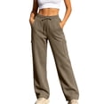 thumbnail image 2 of Ozmmyan Plus Size Womens Cargo Sweatpants Drawstring Elastic Waist Wide Leg Loose Fit Casual Lounge Pants with Side Flap Pockets for Daily Wear, 2 of 8