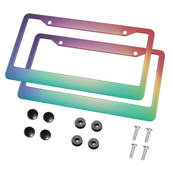 SHAR 2 x Gradient Rainbow License Plate Frames (31.5cm x 16.2cm), Rainbow Car Frame, License Plate Holder, Aluminum Metal Frame for Vercle of license plate, suitable for man woman car decoration