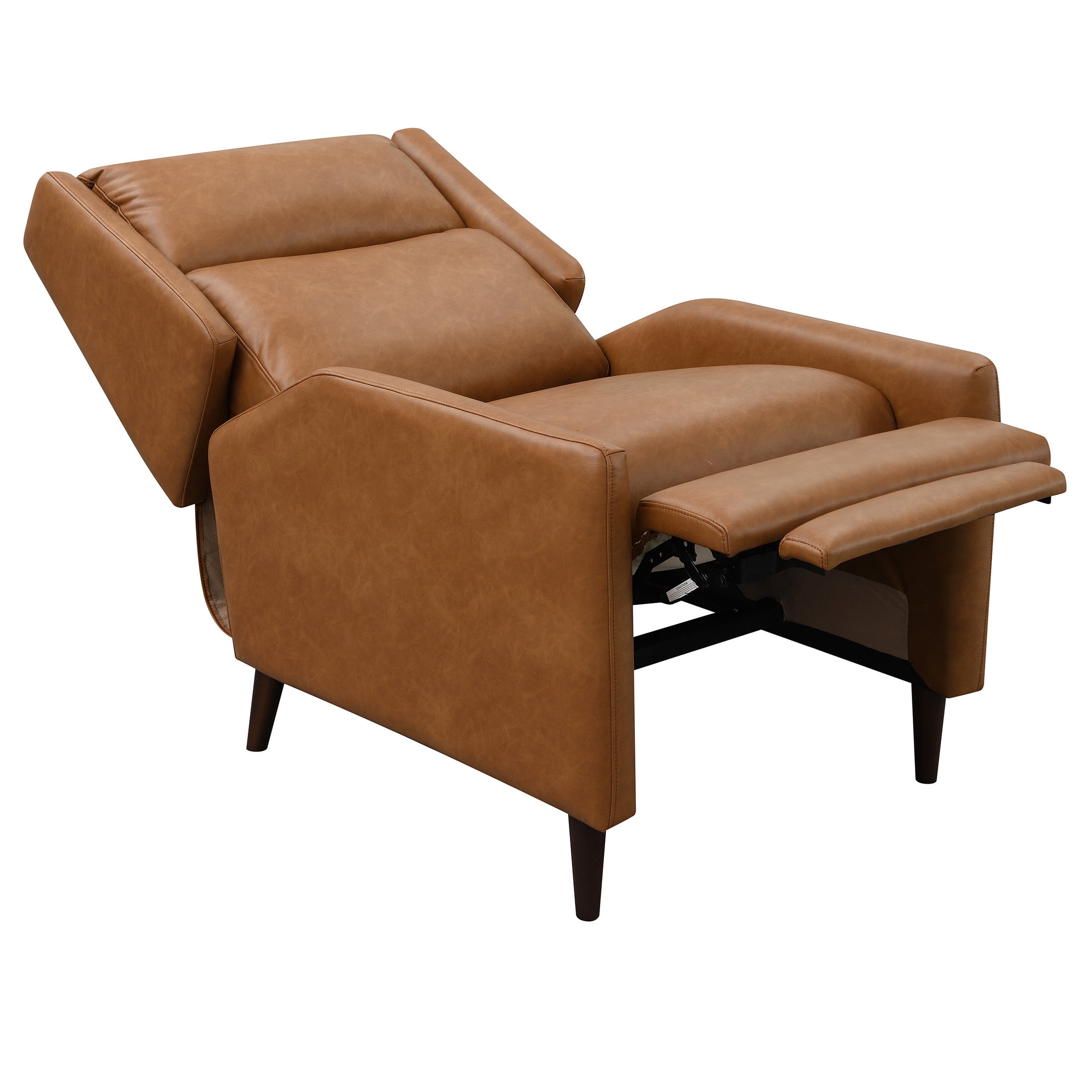Aukfa Mid-Century Modern Pushback Recliner Chair, Faux Leather Upholstered, Brown, High Back