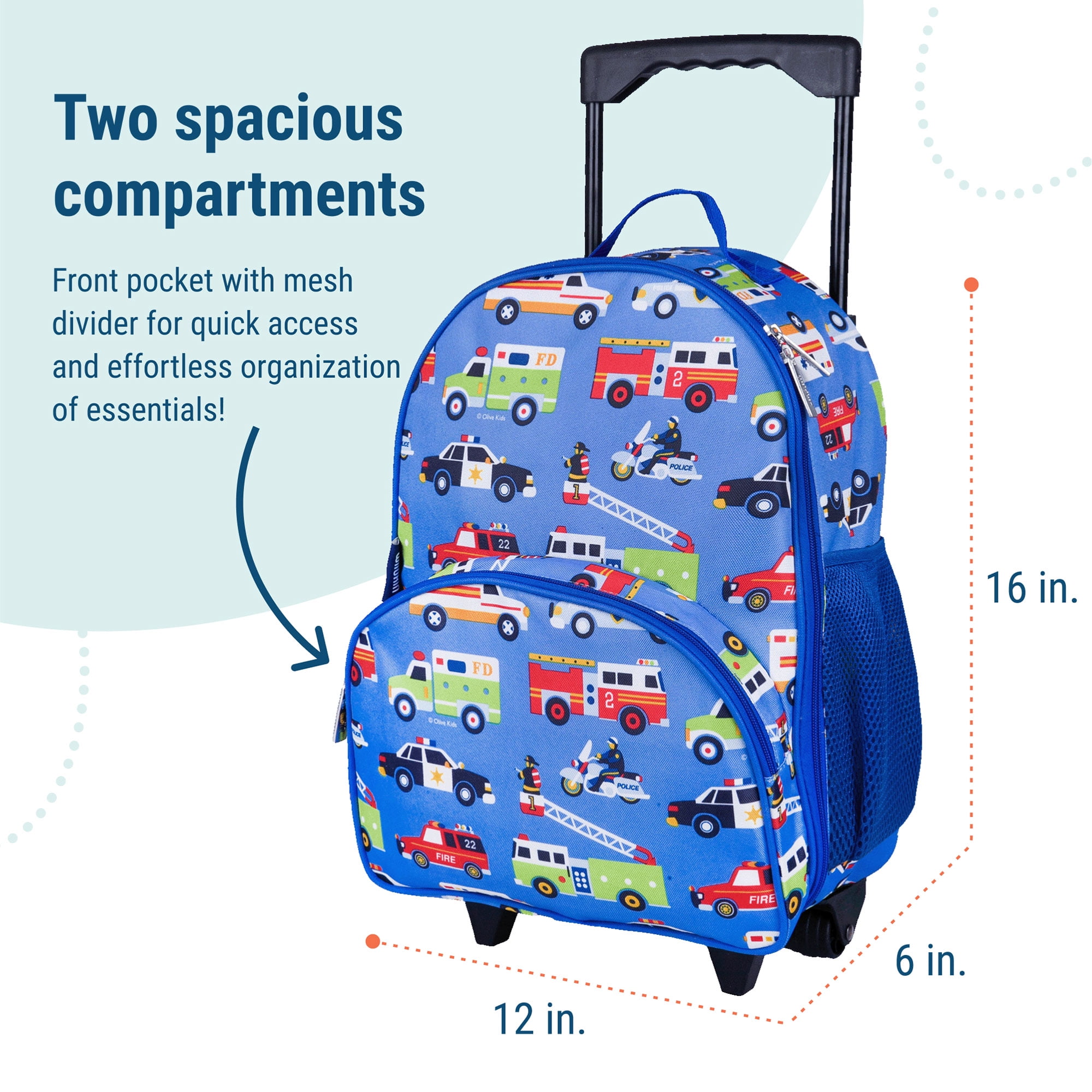 Wildkin Kids Rolling Luggage for Boys & Girls, Perfect for School & Overnight Travel, Carry-On Size (Heroes Blue)