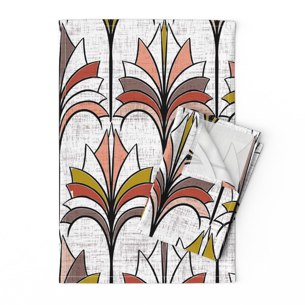 Art Deco Decor Retro Geometric Home Linen Cotton Tea Towels by Roostery Set of 2 