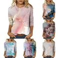 thumbnail image 5 of HKEJIAOI Chemises à Manches 3/4 pour Femmes Col Rond Imprimé Floral Tops d'Été 3XL, 5 of 5