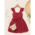 thumbnail image 2 of Seyurigaoka Kids Girls Sweet Casual Dress, Solid Color Fly Sleeve Dot Texture Bowknot Patchwork Backless Ruffled Dress, 2 of 7