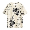 thumbnail image 5 of V-Neck Women's Short Sleeve T-shirt Summer Tops For Women Short Sleeve Crewneck Oversized T Shirts Trendy Solid/Flower Printed Beach Vacation Clothes,White Women's Short sleeve T-shirt XXXL, 5 of 6