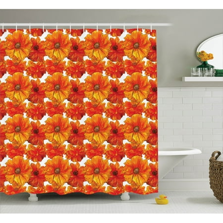 Orange Shower Curtain Set, Big Bright Flourishing Bohemian Poppies ...