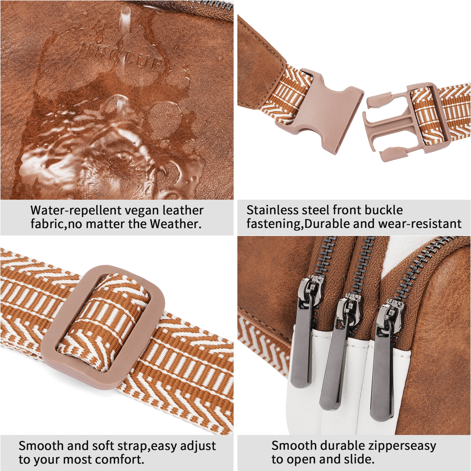 HKCLUF Belt Bag for Women Vegan Leather Mini Belt Bag With Adjustable Strap Unisex Triple Zip Small Cross Body Fanny Pack