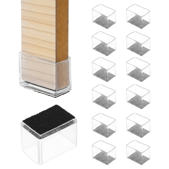 Uxcell 14Pcs Rectangle Chair Leg Protectors, 1.18x0.79" & Felt Furniture Chair Leg Cover Caps for Hardwood Floors Elastic Scratch Reduce Noise Covers Furniture Pads, Clear Black