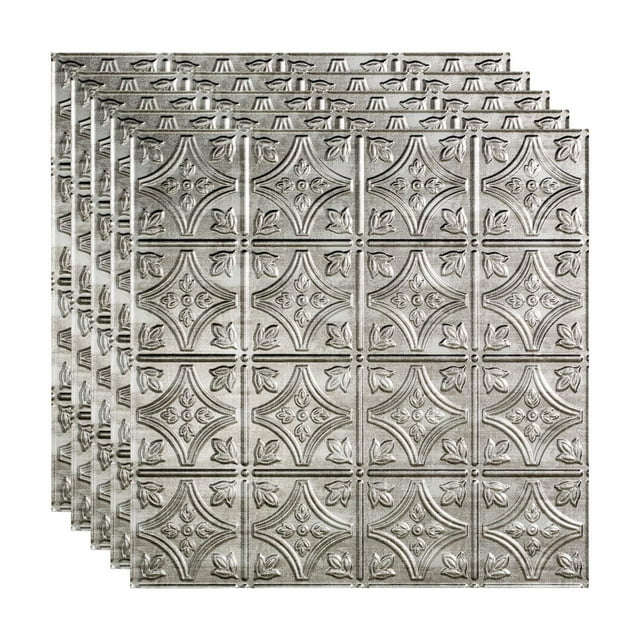 FASÄDE Traditional 1 Decorative Vinyl 2ft x 2ft Lay in Ceiling Panel in Crosshatch Silver (5 Pack)