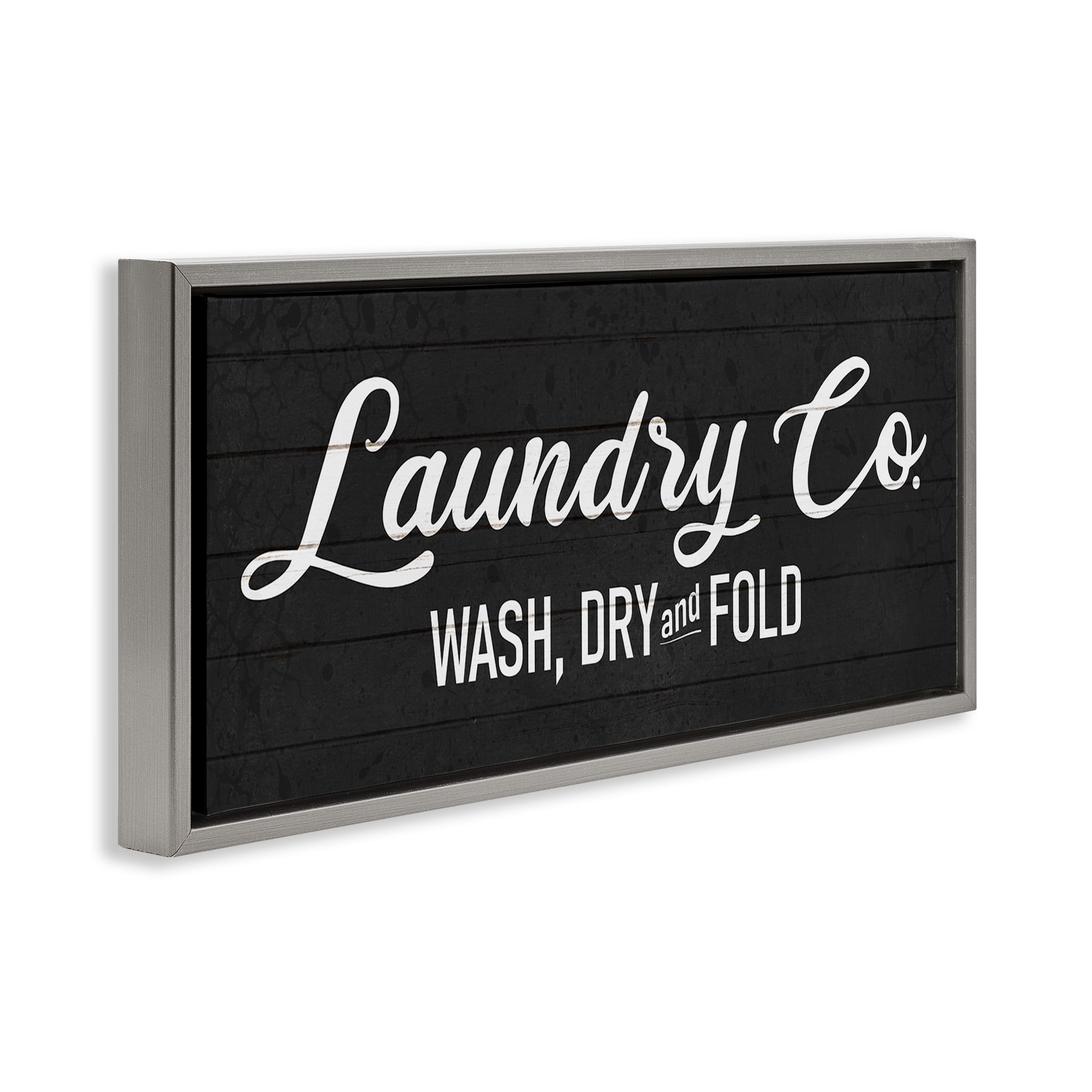 Stupell Industries Rustic Laundry Co Sign Abstract Painting Gray Floater Framed Canvas Art Print Wall Art, 31 x 14