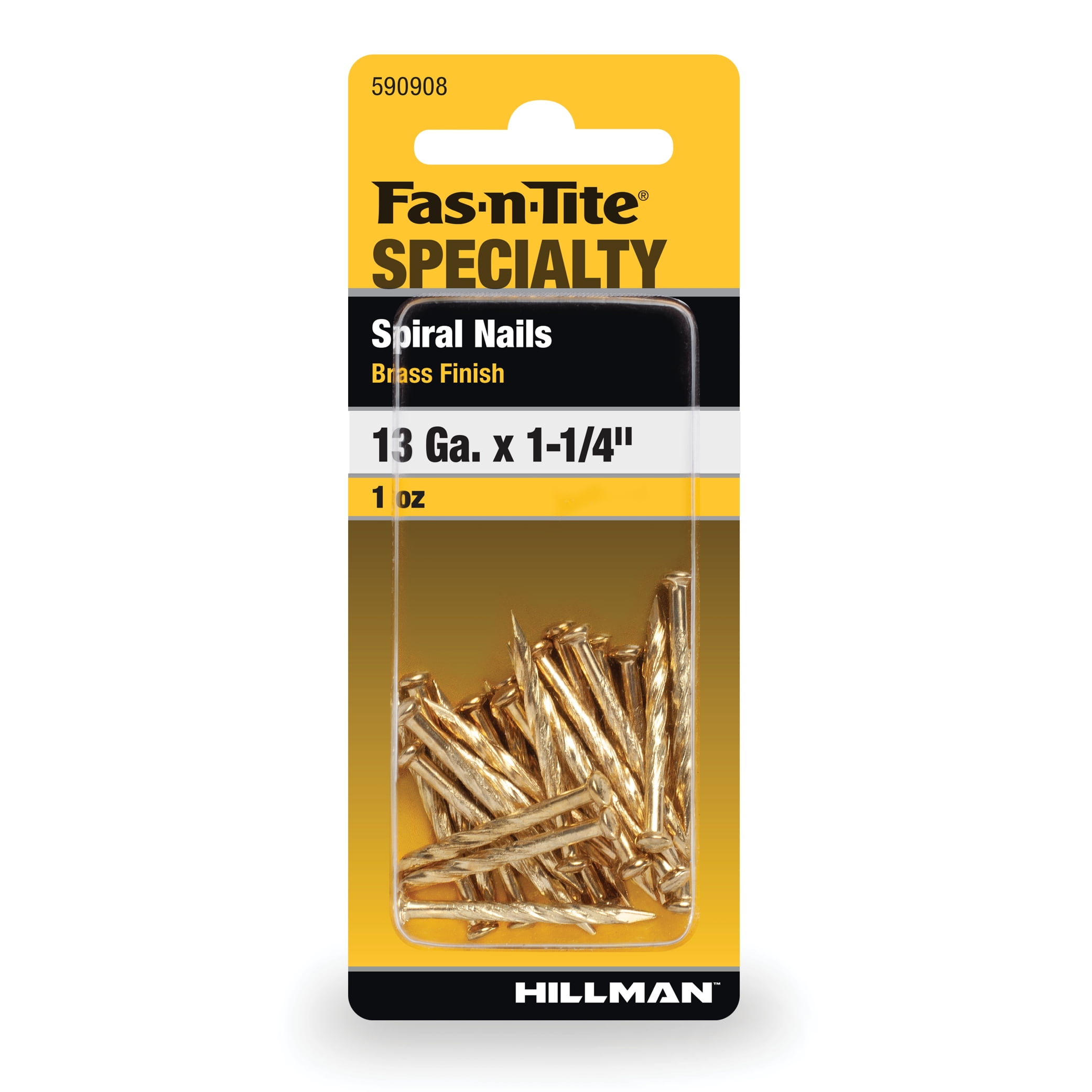 (2 pack) Fas-n-tite Spiral Nails, 13 x 1-1/4", Steel, Brass Plated, Brass Color, 1.0 oz pack