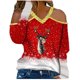 thumbnail image 1 of Mujeres con cuello en V Bloque de color Chriasmas Snow Muñeco de nieve Estampado sin tirantes Halter Manga larga Sexy Tops Blusa Pompotops gfhjh20467, 1 of 4