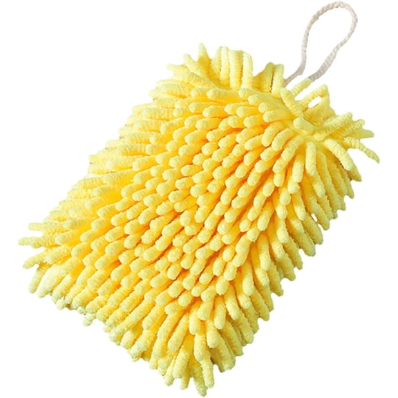 NAMZI Hanging Hand Towel for Kitchen, Soft Plush Chenille Hand Towel Absorbent Chenille Handball with Hanging Loop, Hand Drying Towels Ball for Kitchen Bathroom,Yellow