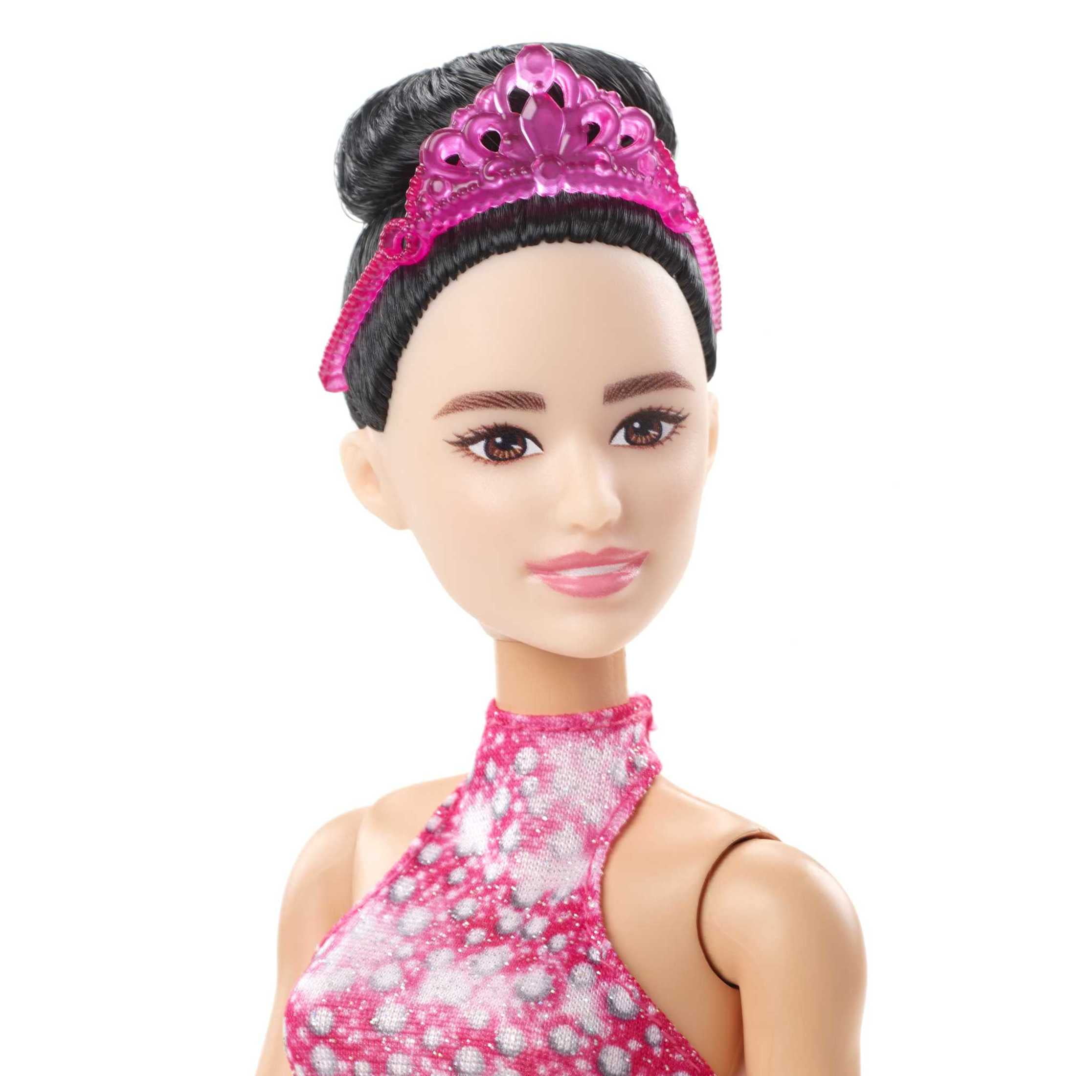 Barbie Ice Skater Doll, Brunette Fashion Doll with Pink Leotard, Tiara & Winter Sport Accessories