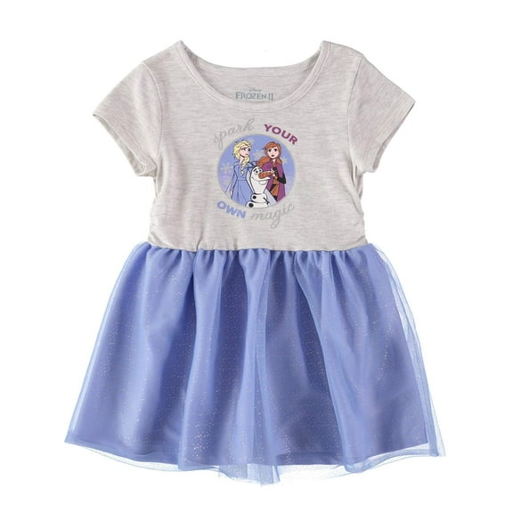 Disney Girls' Frozen Toddler Princess Elsa Short Sleeves Mesh Tutu Dress, White/Navy/Grey, 3T