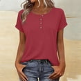 thumbnail image 2 of UAMVSH Women's Short Sleeve Tops Casual Summer Basic Tee Shirts Soft Crewneck Loose Fit Henley T-Shirt Spring Outfits, 2 of 7