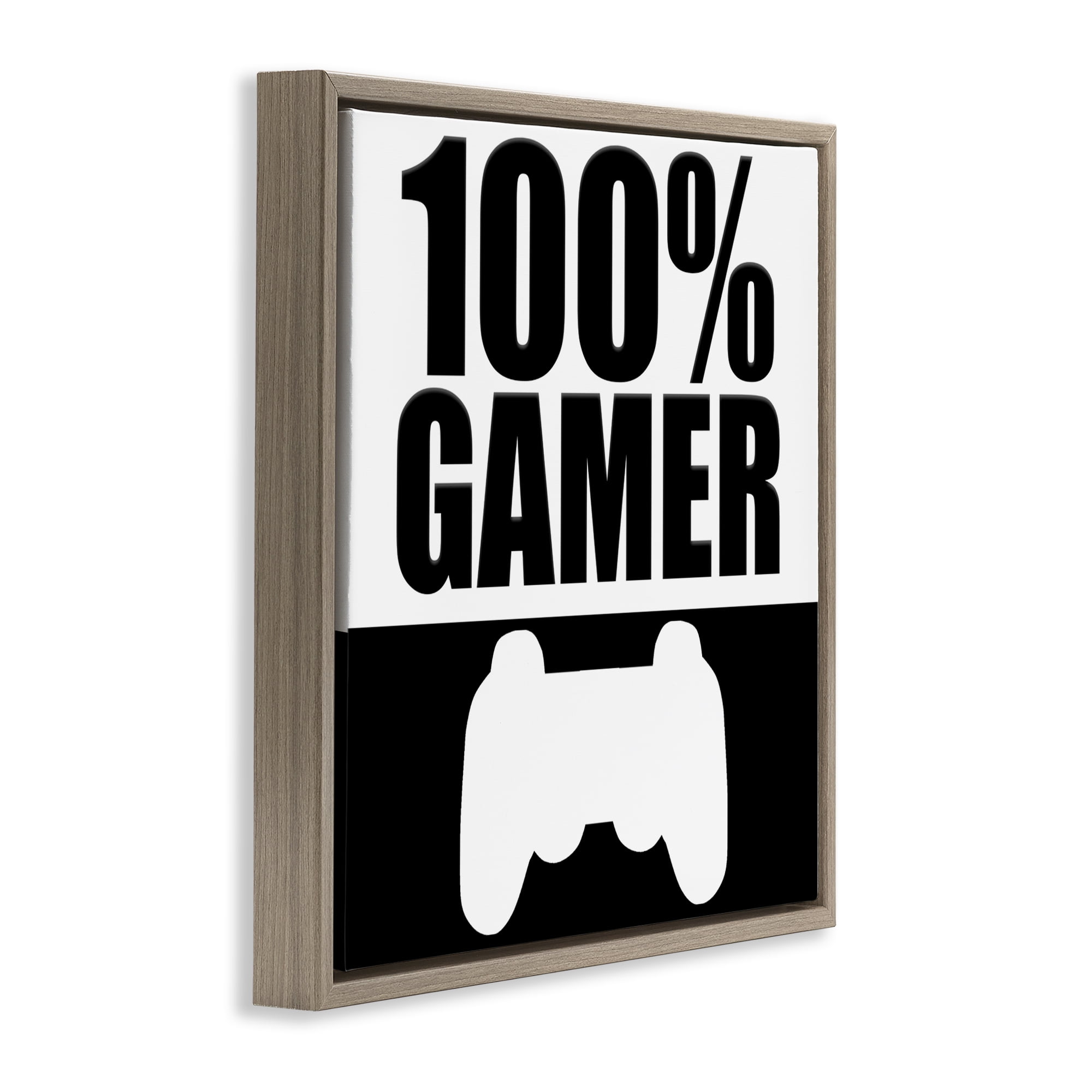 100% Gamer Black & White Brown Framed Floater Canvas Wall Art, design by Kim Allen