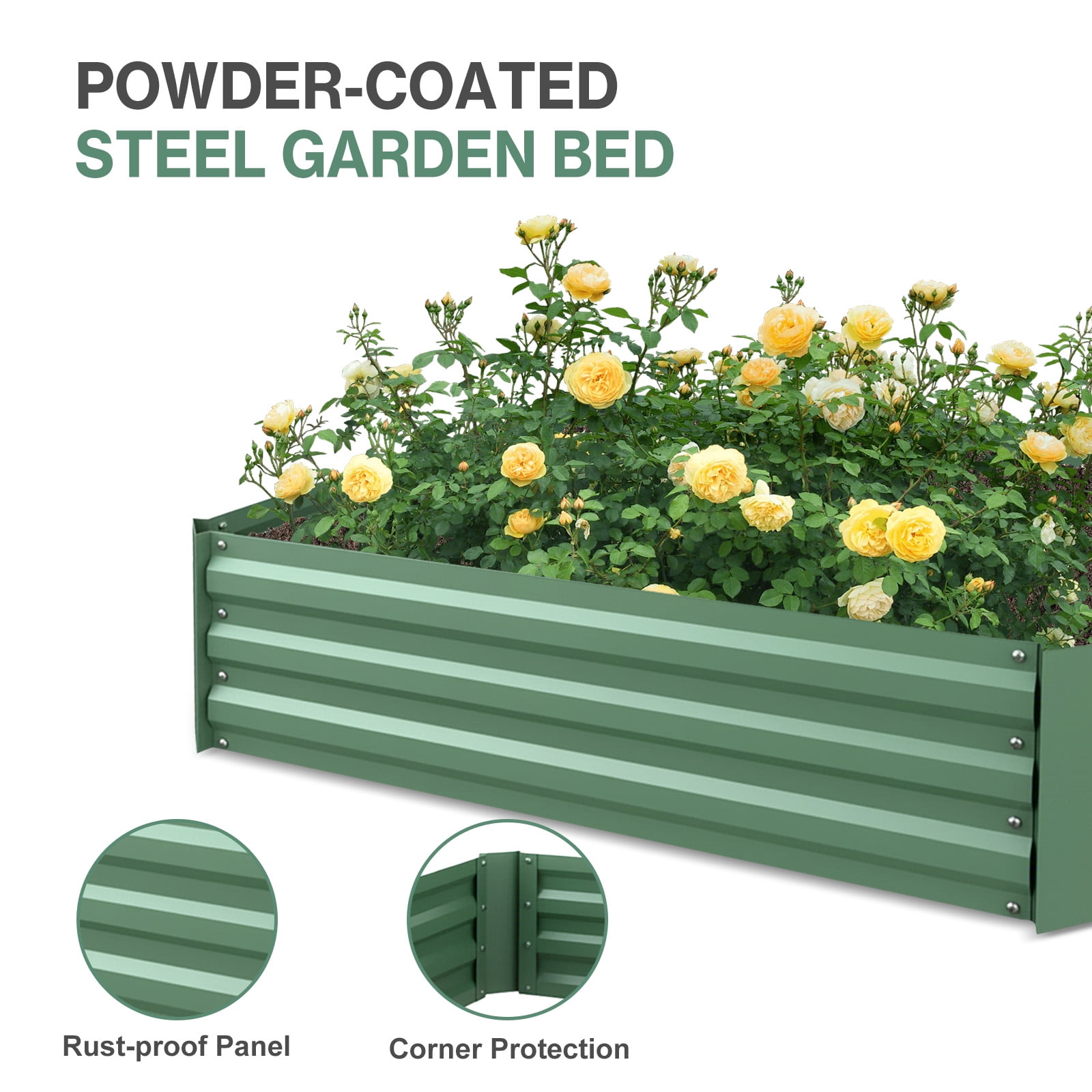 Aoodor Raised Garden Bed Kit, 4x2x3 ft Galvanized Planter Box with PE Cover, Screen Windows for Gardening, White