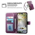 thumbnail image 5 of Wallet Case for Samsung Galaxy S24 Plus, Premium Lychee Texture PU Leather Magnetic Closure Zipper Pocket Case Kickstand Card Holder Slots with Wrist Strap TPU Shockproof Flip Phone Cover - Purple, 5 of 9