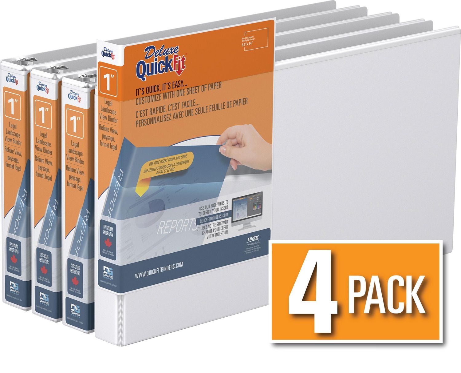 QuickFit Heavy Duty Round Ring Legal Landscape Spreadsheet View Binder, 4 Pack