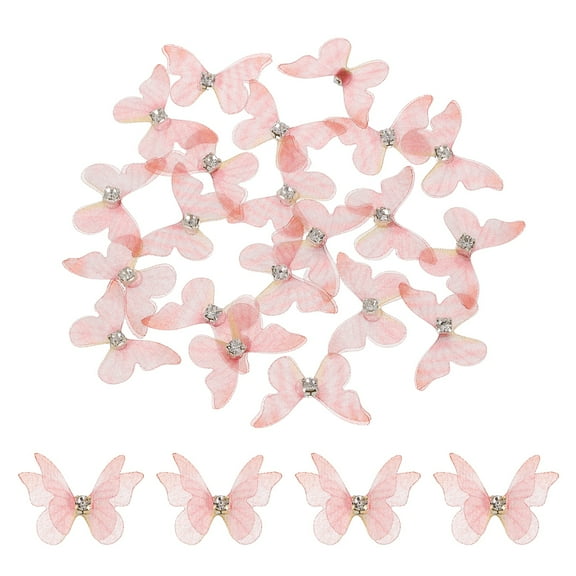 20Pack Sheer Mesh Butterfly Appliques, 20mm Butterflies Patch, Pink