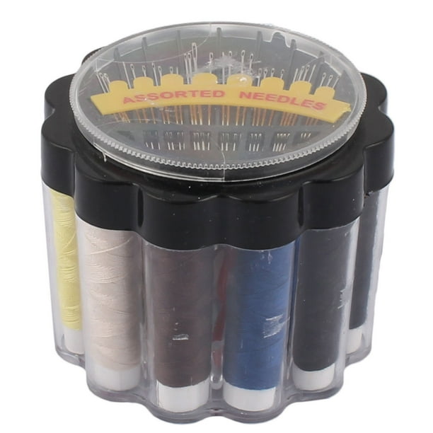 Famliy Plastic Case Thread Spools Needlework Needles Sewing Kit Black