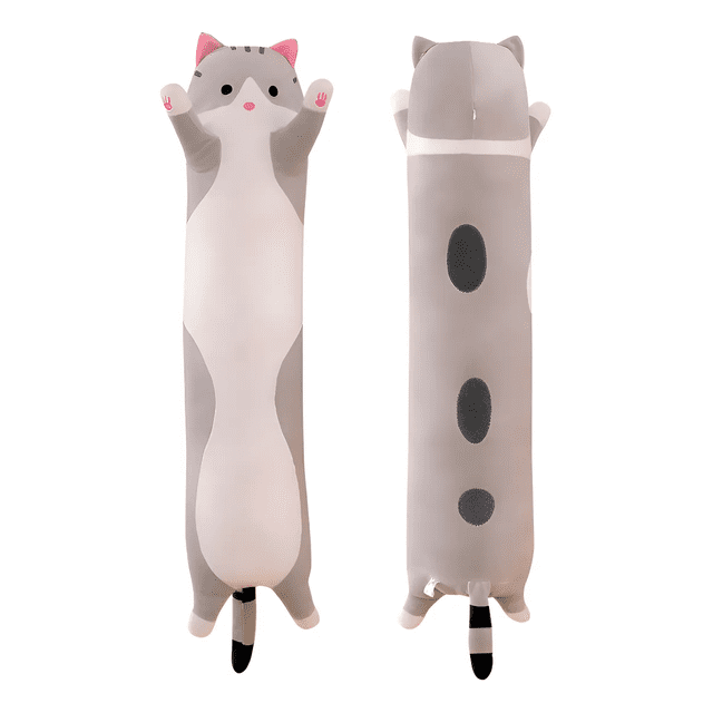Almohada Larga De Peluche Gatito Cojin Juguete Suave 70 Cm Xtellar Gris
