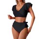 thumbnail image 5 of Conjunto de Trajes de Baño de Color Sólido de las Mujeres, una Pieza Conservadora con Bloqueo de Color, Ruffle Y División Lateral para la Playa Y la Piscina, Desgaste de Verano Modesto, 5 of 9