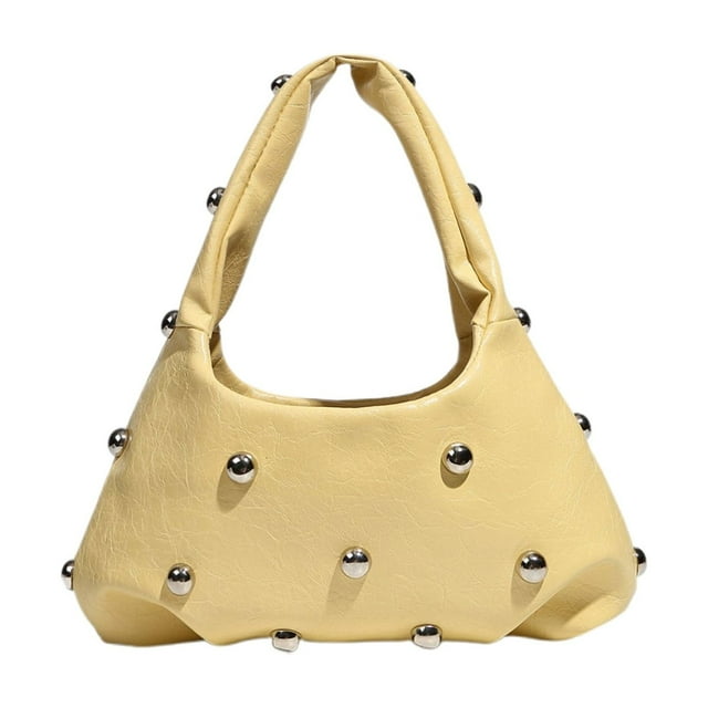 Women's Studded Leather Shoulder Bag Punk Top Handle Handbag Stylish Messenger Purse for Daily Use
