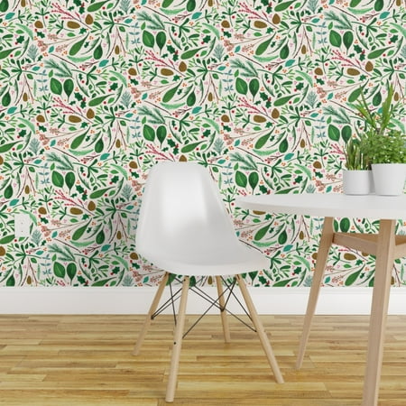 Winter Christmas Lights Wallpaper Peel-and-Stick Removable Wallpaper Green Holiday Winter Botanical Christmas ()