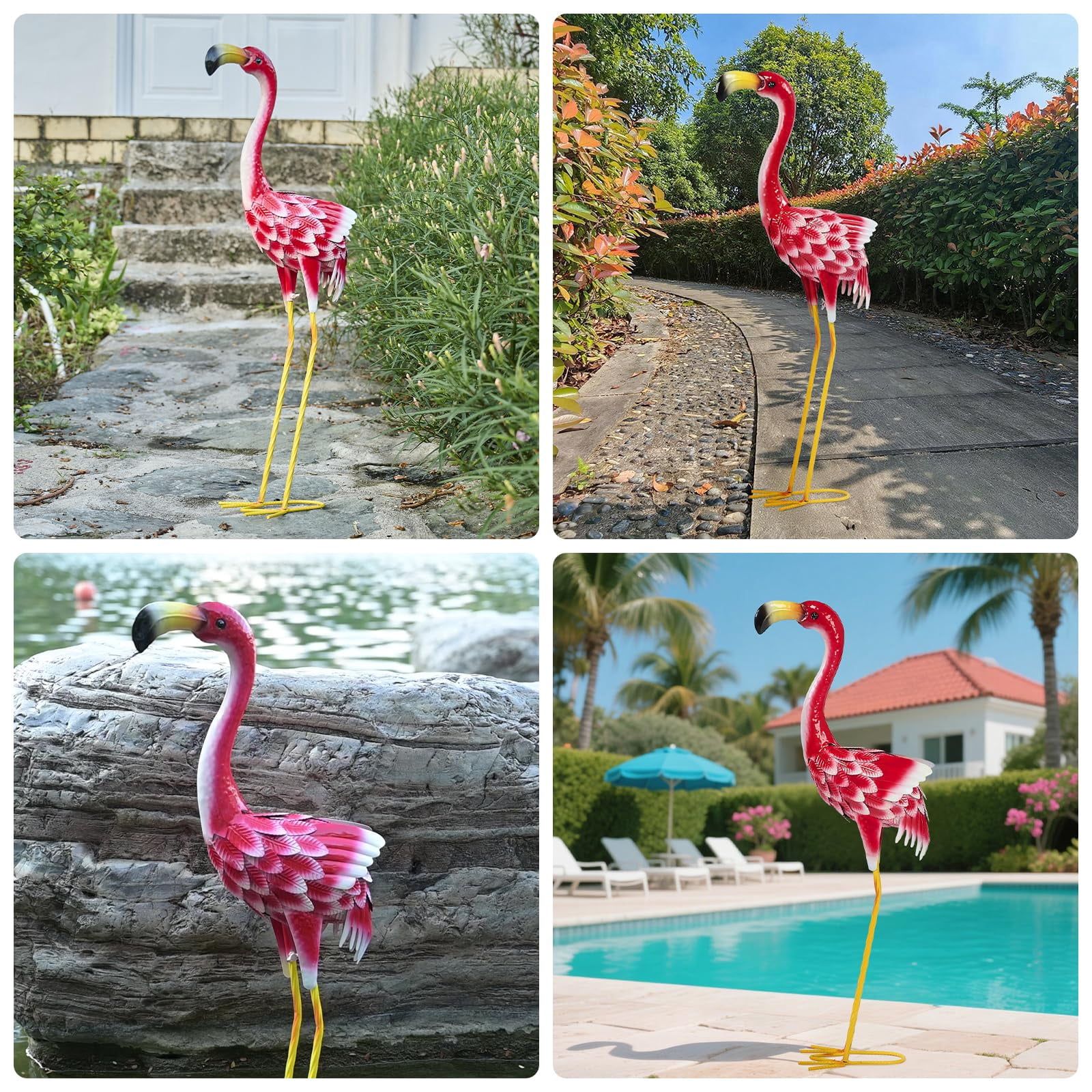 NIWEITA Large Yard Flamingos Metal Statues,Pink Flamingo Sculptures, Outdoor Decor, Garden,Patio, Porch, Lawn Ornament