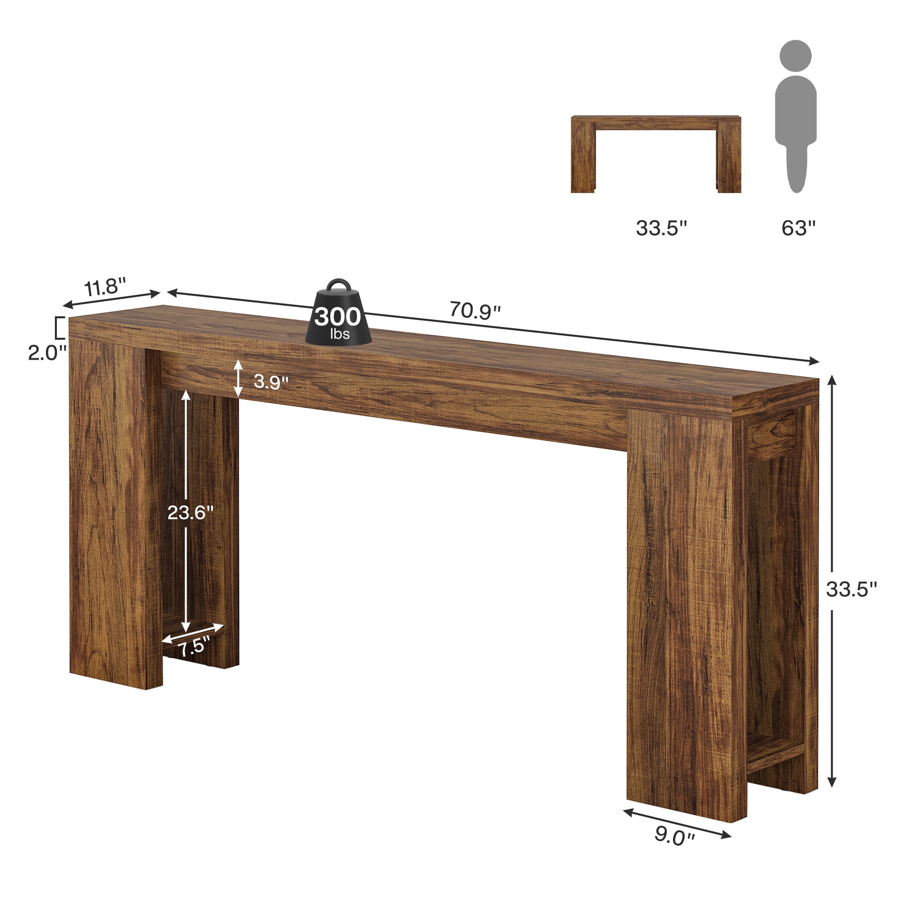 Tribesigns 70.9" Farmhouse Console Table, Wood Sofa Table Behind Couch, Narrow Long Entryway Table for Hallway, Walnut Brown