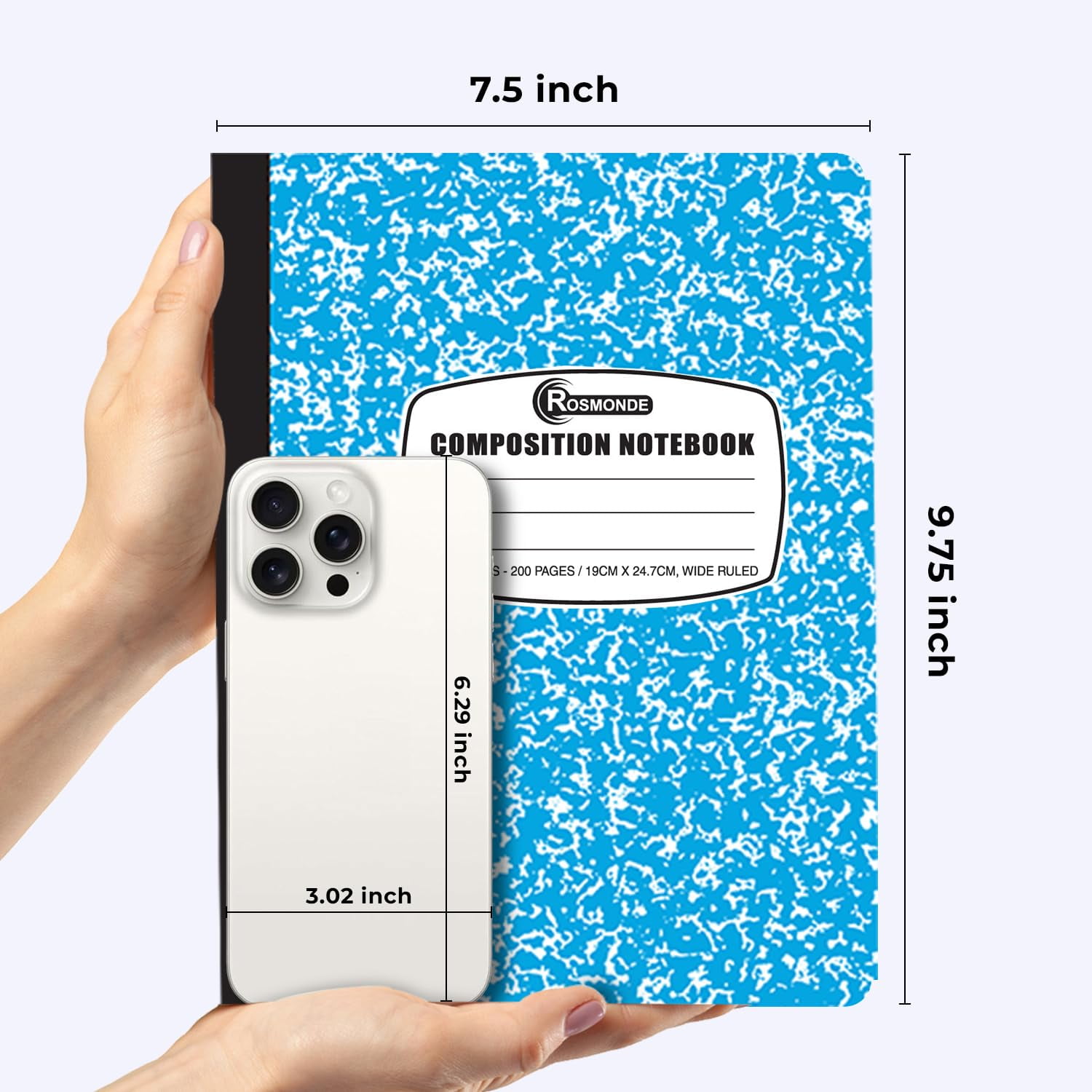 Rosmonde Composition Notebooks Bulk Pallet, 2000 Pack, Wide Ruled, 200 Pages (100 Sheets), 9.75 x 7.5 in, Marble Cover, Full Pallet, Bulk Notebooks for School & Office, 4–7 Day Transit