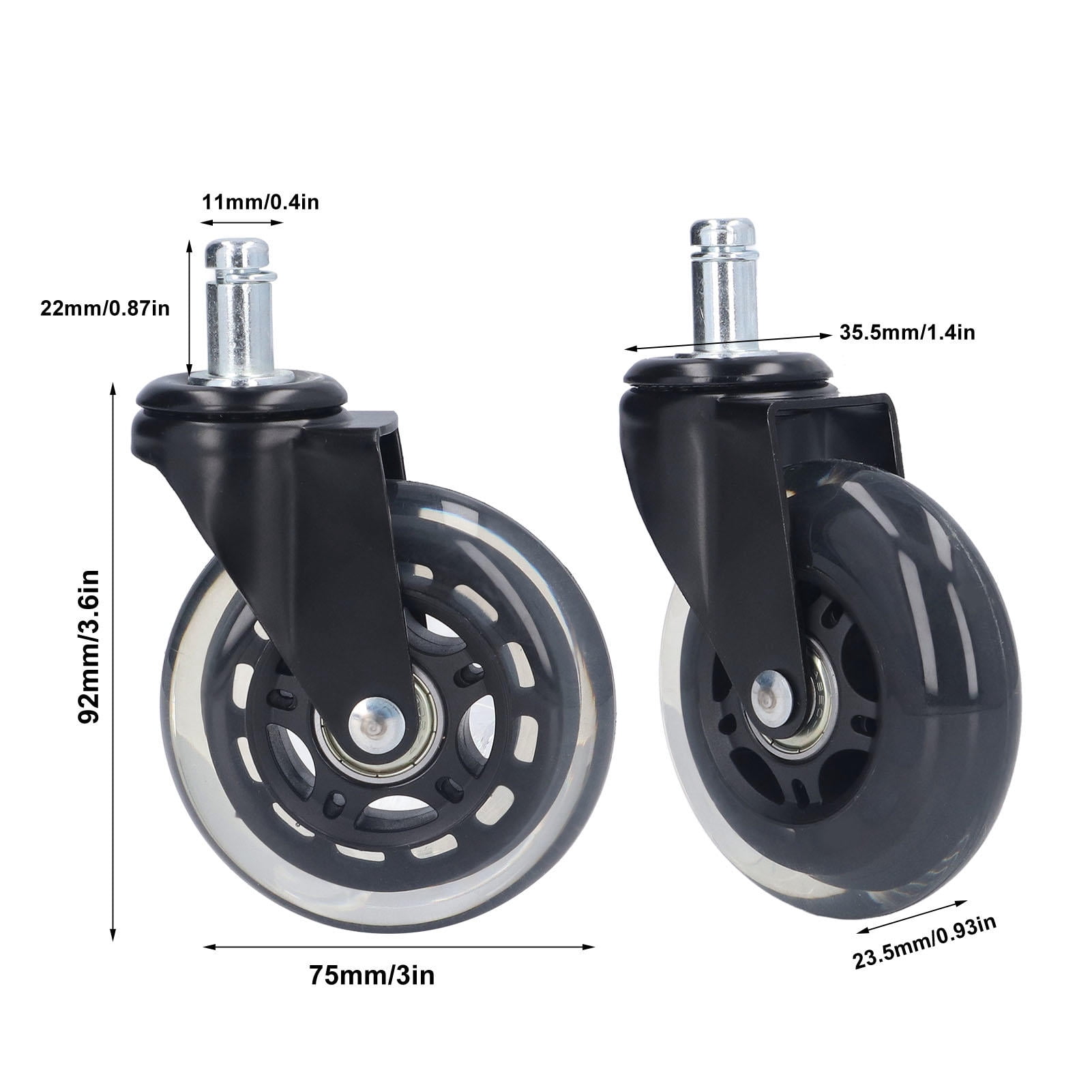 YAHHU 5‑Pack 3″ Noise‑Free Scratch‑Resistant Chair Casters, 360° Rotation, 100‑lb Capacity, Easy Tool‑Free Install, Black