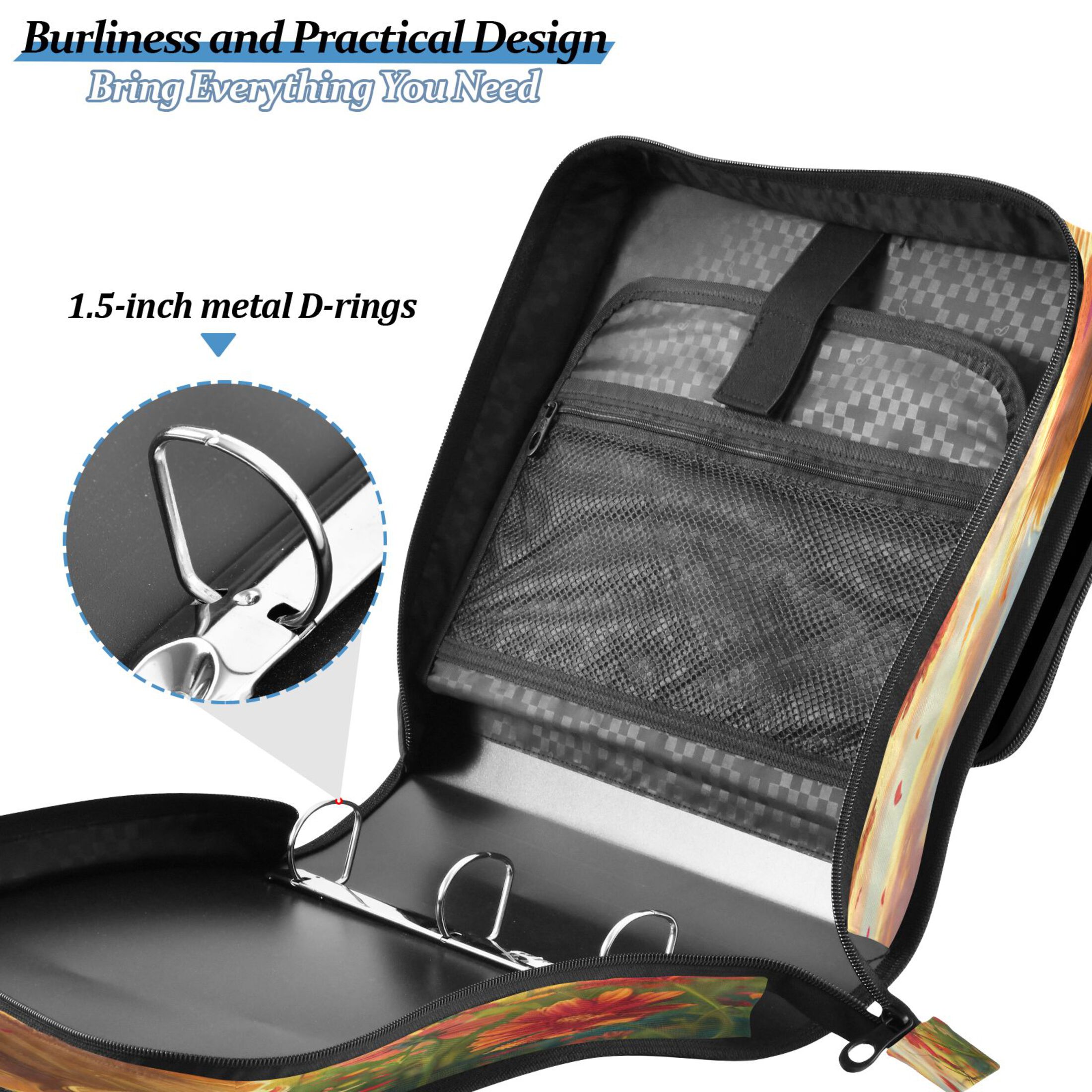 YAZAOO Zipper Binder trapper keeper Documents Organized Design Golden Sunshine Running Free Printed