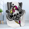 thumbnail image 4 of Gothic Soft Flannel Fleece Throw Blanket, Crazy Design Skull with Swirling Beard Hair and Wings, Cozy Plush for Indoor and Outdoor Use, 50" x 60", Magenta Yellow, by Ambesonne, 4 of 5