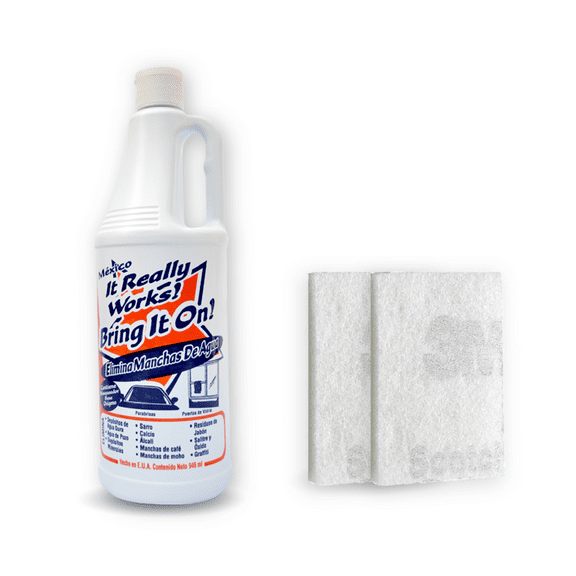 Limpiador BRING IT ON - Quita Gotas Limpia Vidrio Cromo Azulejo Aluminio Acero Sarro Óxido y Más 946ml (1.2 kgs)
