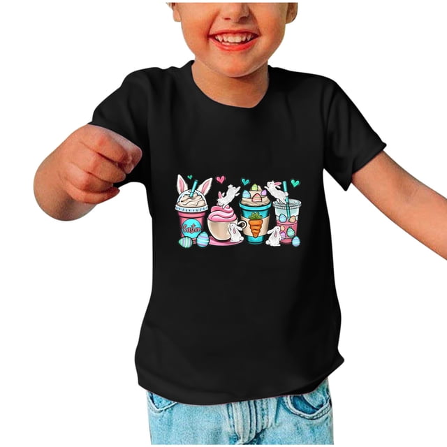Qiopertar Haut à Manches Courtes Imprimé Col Rond Mignon Mode pour Enfants Garçons Filles en Solde à Moins de 5$ en Solde