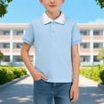 thumbnail image 3 of HAOTAGS Boys Girls School Polo Shirt(2-15Y), Button Collar Short-Sleeve Casual T-shirts for Summer Light Blue 7-8 Years, 3 of 5