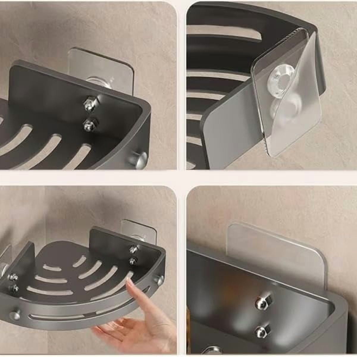 SakerPlus No-Drill Bathroom Corner Shelf, Strong Adhesive Wall Mount Organizer with Adjustable Tier, Rustproof ABS Material for Shower Storage, Easy to Clean & Removable