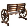thumbnail image 4 of SUREGO Rustic Wooden Wagon Wheel Bench, 2-Person Outdoor Garden Bench with Slatted Seat & Backrest, Solid Fir Wood Patio Furniture, Brown, 4 of 8