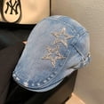 thumbnail image 2 of Gorra plana de mezclilla para mujer con brillantes parches de estrellas, 2 of 2