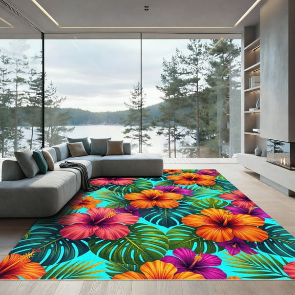 ODIKA 4' x 6' Machine Washable Non-Slip Area Rug, bohemian floral High Traffic Rug, Orange, 1280551