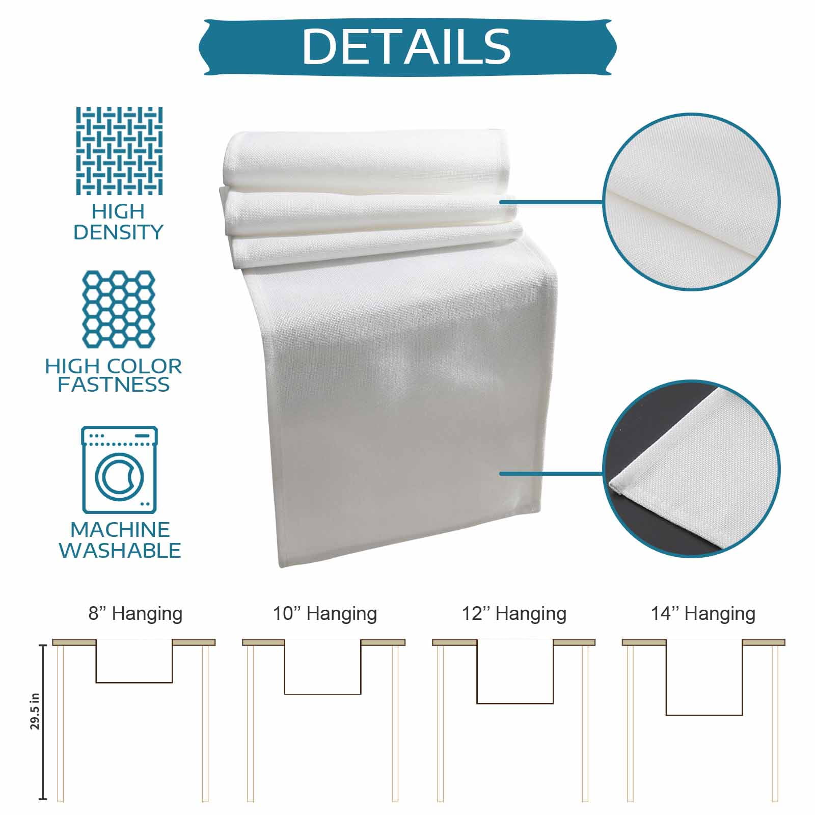 White Cotton Linen Table Runner for Dining Kitchen, Modern Simple White Backdrop Wedding Outdoor Party Tablerunners Decoration, Dresser Scarf Coffee Tablecloth Runners 13x72 Inches